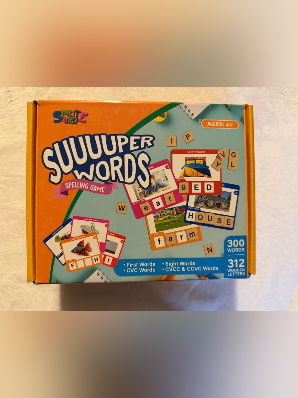 Suuuuper Words Spelling Game 312 Wooden Letters Tiles & 300 Common Words